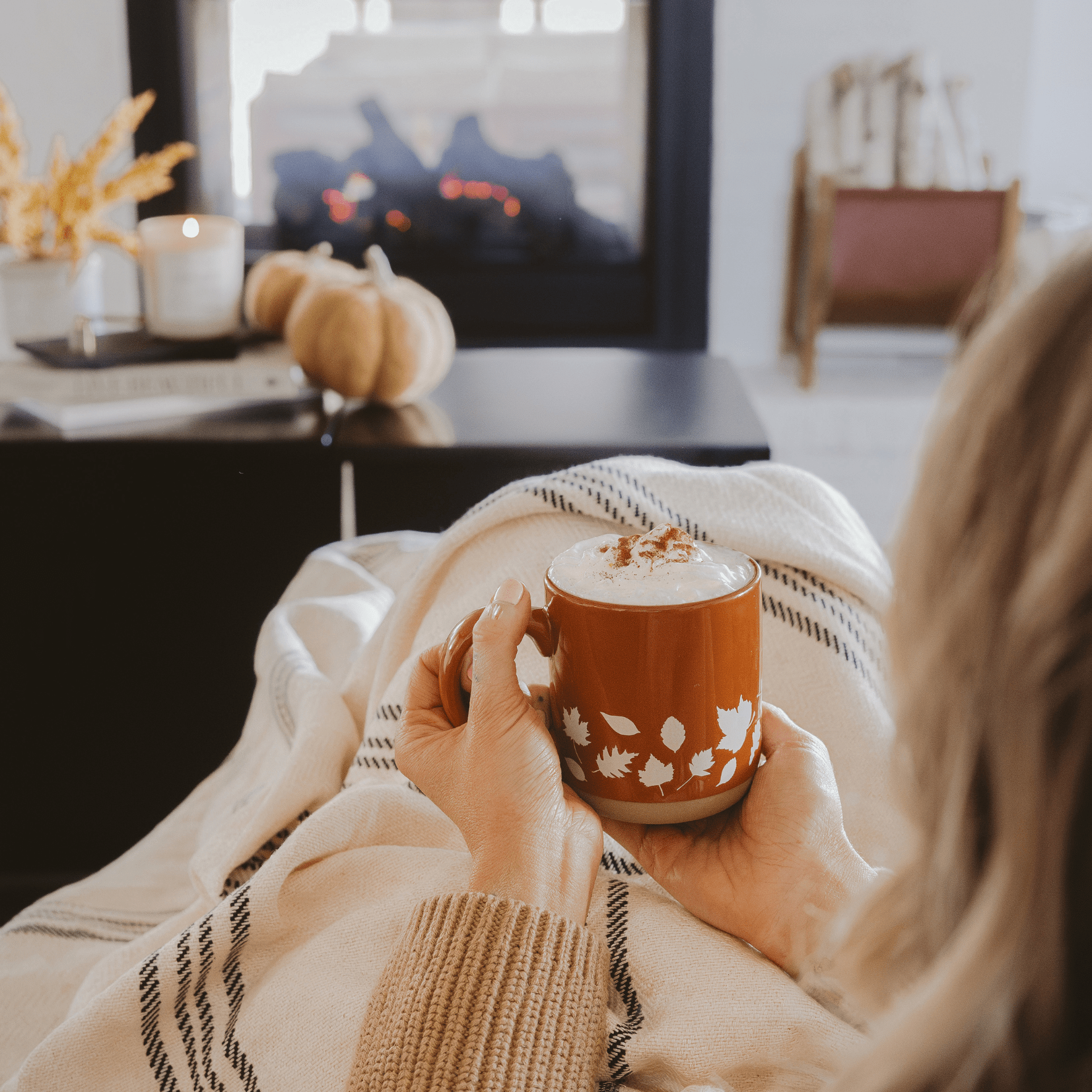 Fall Leaves 14oz. Orange Stoneware Coffee Mug