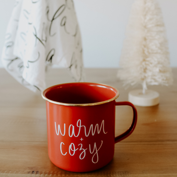 Christmas coffee mug and holiday hand towel for the perfect gift