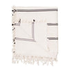 Kate Turkish Cotton throw blanket with a natural cream and black stripe design. 