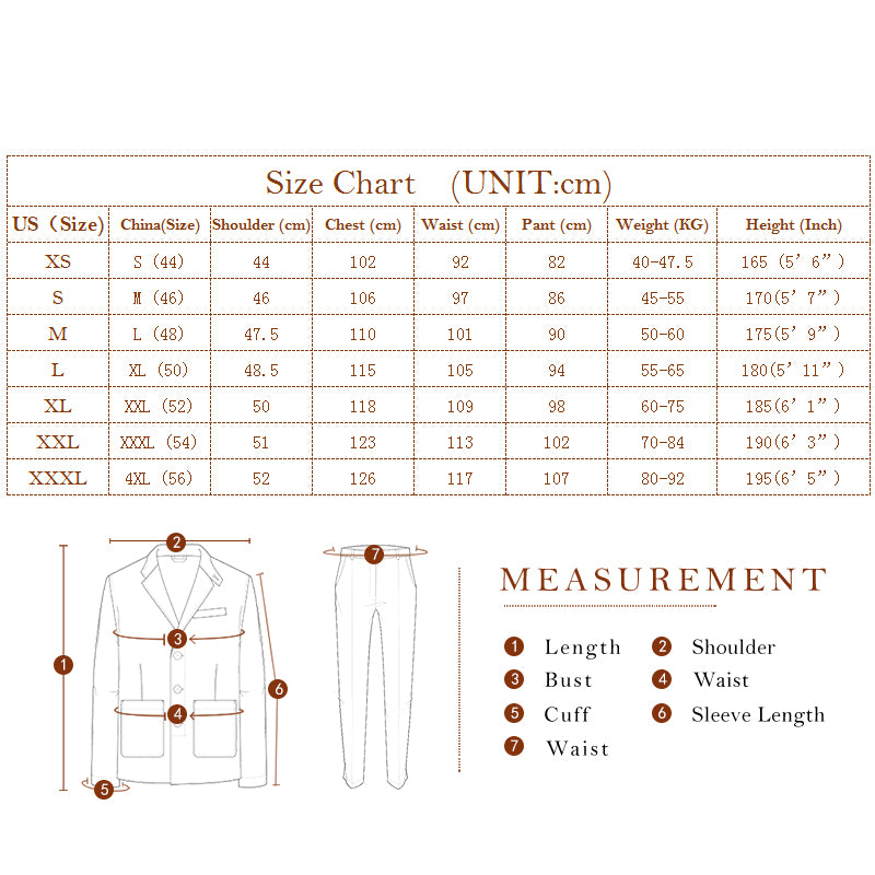Mens Suit Size Chart Us