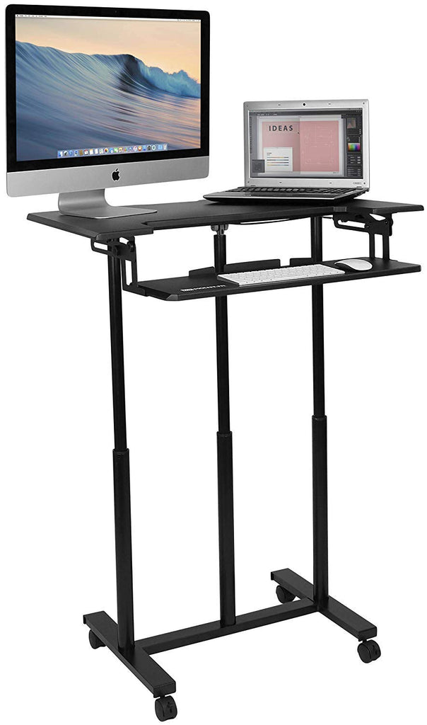 sit stand desk with adjustable keyboard tray