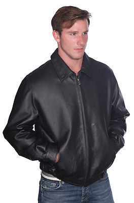 MEN'S BLK CLASSIC BOMER LEATHER JACKET WITH ELASTICS OPEN BOTTOM VERY ...