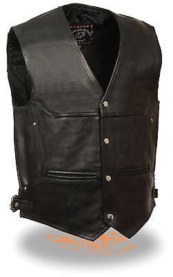 MEN'S MOTORCYCLE DEEP POCKET LEATHER VEST WITH SIDEBUCKLE SOFT DURABLE ...