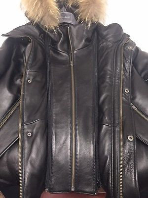 MEN'S ORIGINAL GOOSE DOWN BOMER LEATHER JACKET WITH REMOVABLE HOOD BUT ...