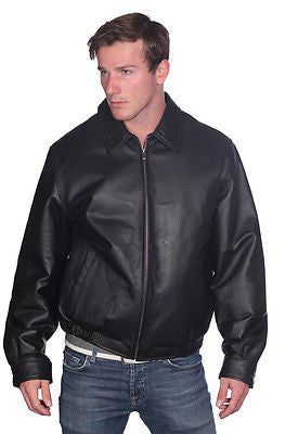 MEN'S BLK CLASSIC BOMER LEATHER JACKET WITH ELASTICS OPEN BOTTOM VERY ...