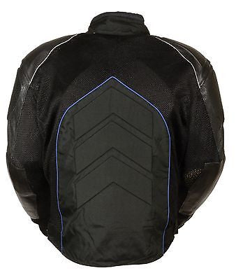 MEN'S MOTORCYCLE BLUE COMBO LEATHER/TEXTILE MESH RACER JACKET W/ARMOUR ...