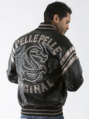 PELLE PELLE 2015 MEN'S LEATHER VARSITY LEAGUE-BLACK PLUSH/PEWTER METAL ...