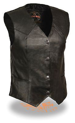 WOMEN'S MOTORCYCLE CLASSIC BIKER VEST W/4 SNAP BUTTONS & 2 GUN POCKETS INSIDE - Leather Place