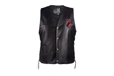 MEN'S MOTORCYCLE POW MIA EMBOSSED FRONT BACK SIDE LACE LEATHER VEST SOFT LEATHER - Leather Place