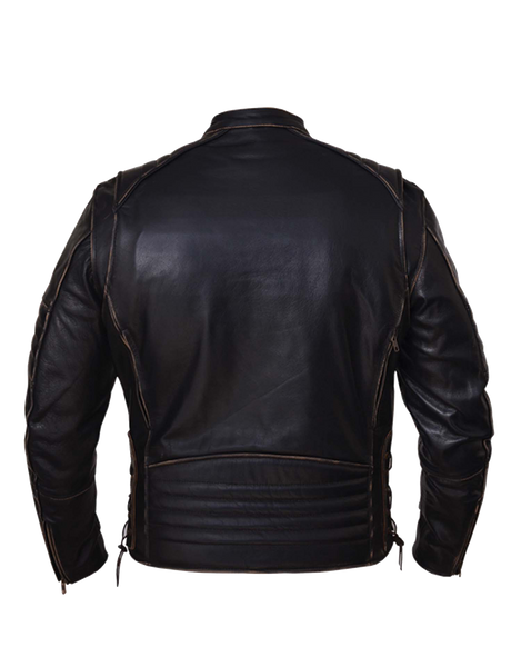 Men's Motorcycle Vintage Rub off Brn Scoter Leather jacket with Side l ...