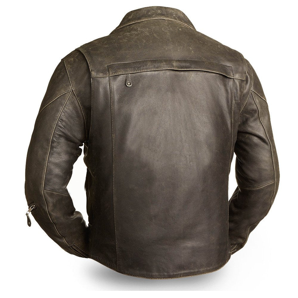 Men's Motorcycle updated biker old school leather jacket police style ...