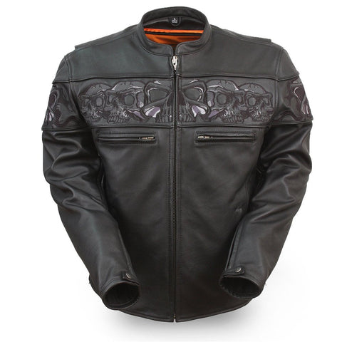 Mens Motorcycle Scoter Sand cream Warrior vented leather jacket with intricate detailing 