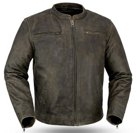 Mens Motorcycle Scoter Sand cream Warrior vented leather jacket with intricate detailing 