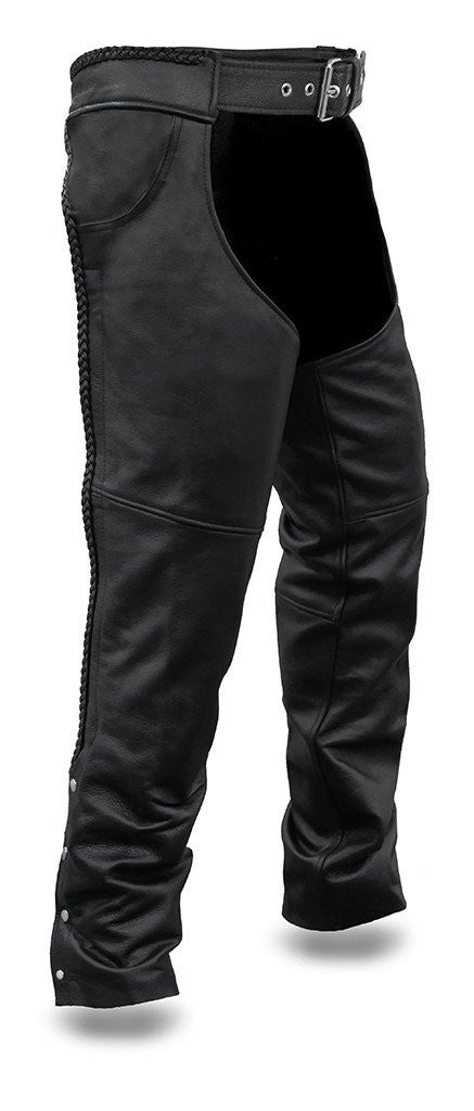 Mens Motorcycle Riding Braided Thick 2 Jean Pockets Blk Leather Chap Leather Place 