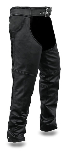 Men's motorcycle Riding Braided thick 2 jean pockets blk leather chap ...