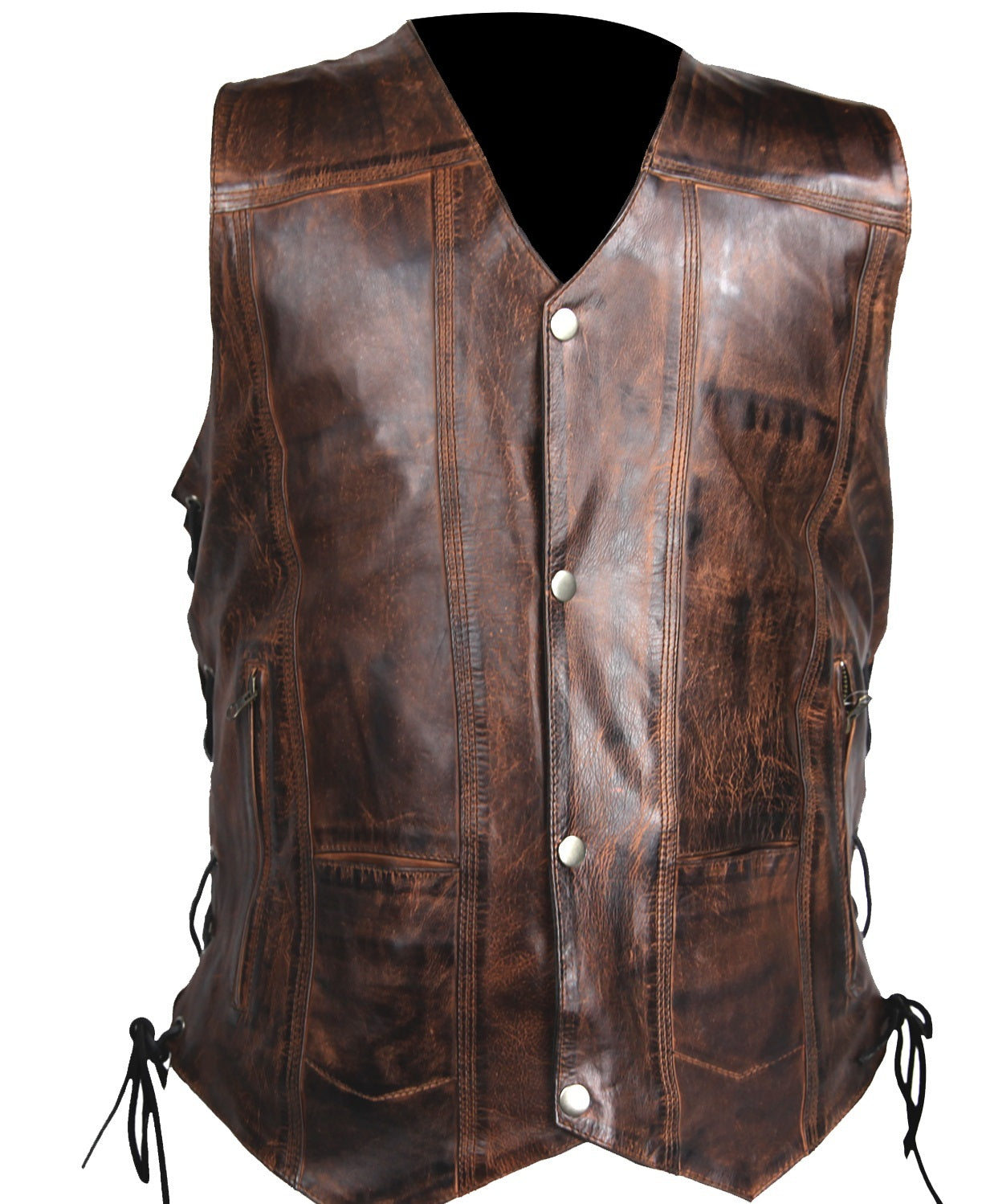 Vintage Brn Leather Biker Vest for Men - Antique look Motorcycle Vest ...