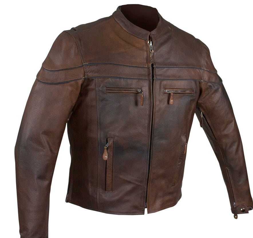 MEN'S MOTORCYCLE RETRO BROWN SCOOTER JACKET WITH ZIP OUT LINER VERY SO ...