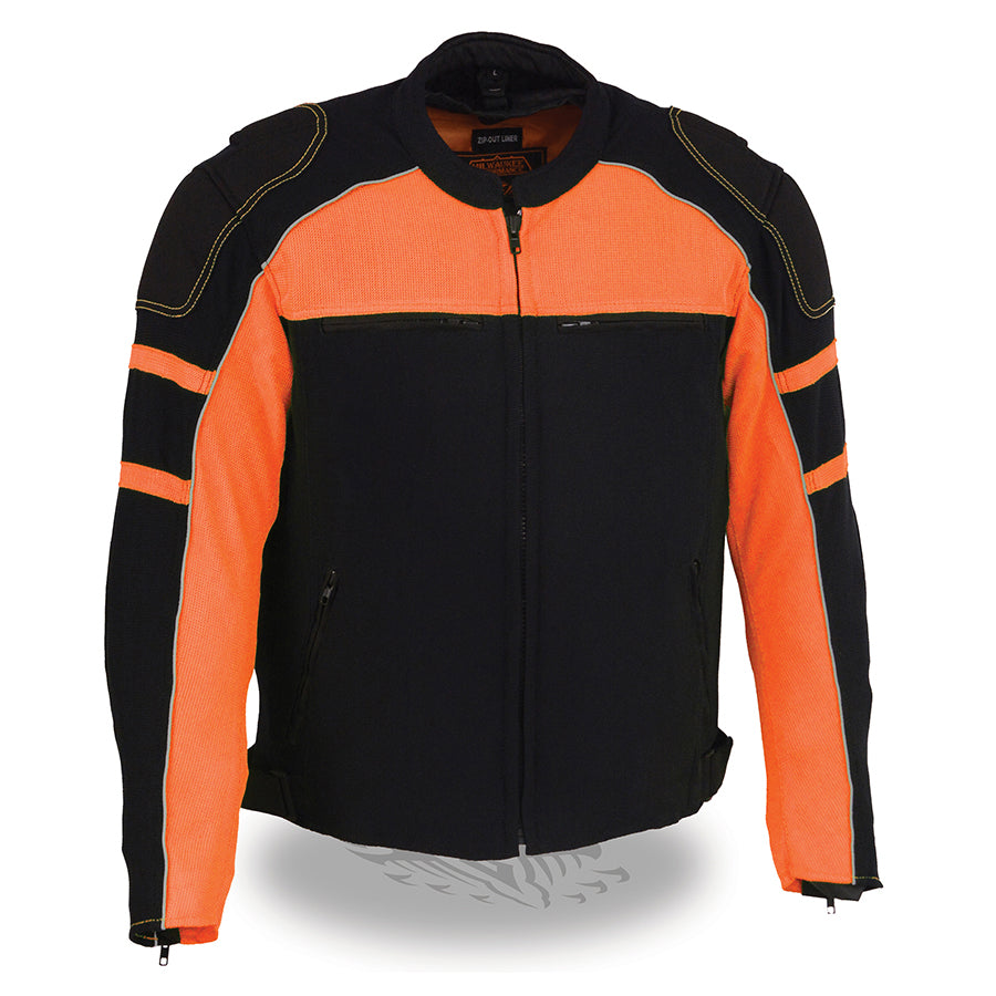 Mens Motorcycle Mesh Racer Jacket Blk Orange with removable rain Jacke ...
