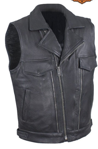 Mens Black Leather Motorcycle Vest for Sale in USA – Leather Place