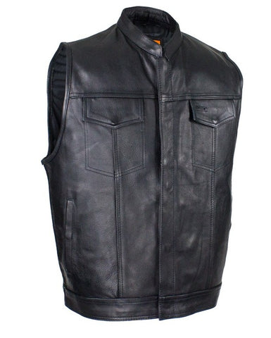 Mens Biker Riding Patch Holder 7 Pocket leather vest with High zipper ...