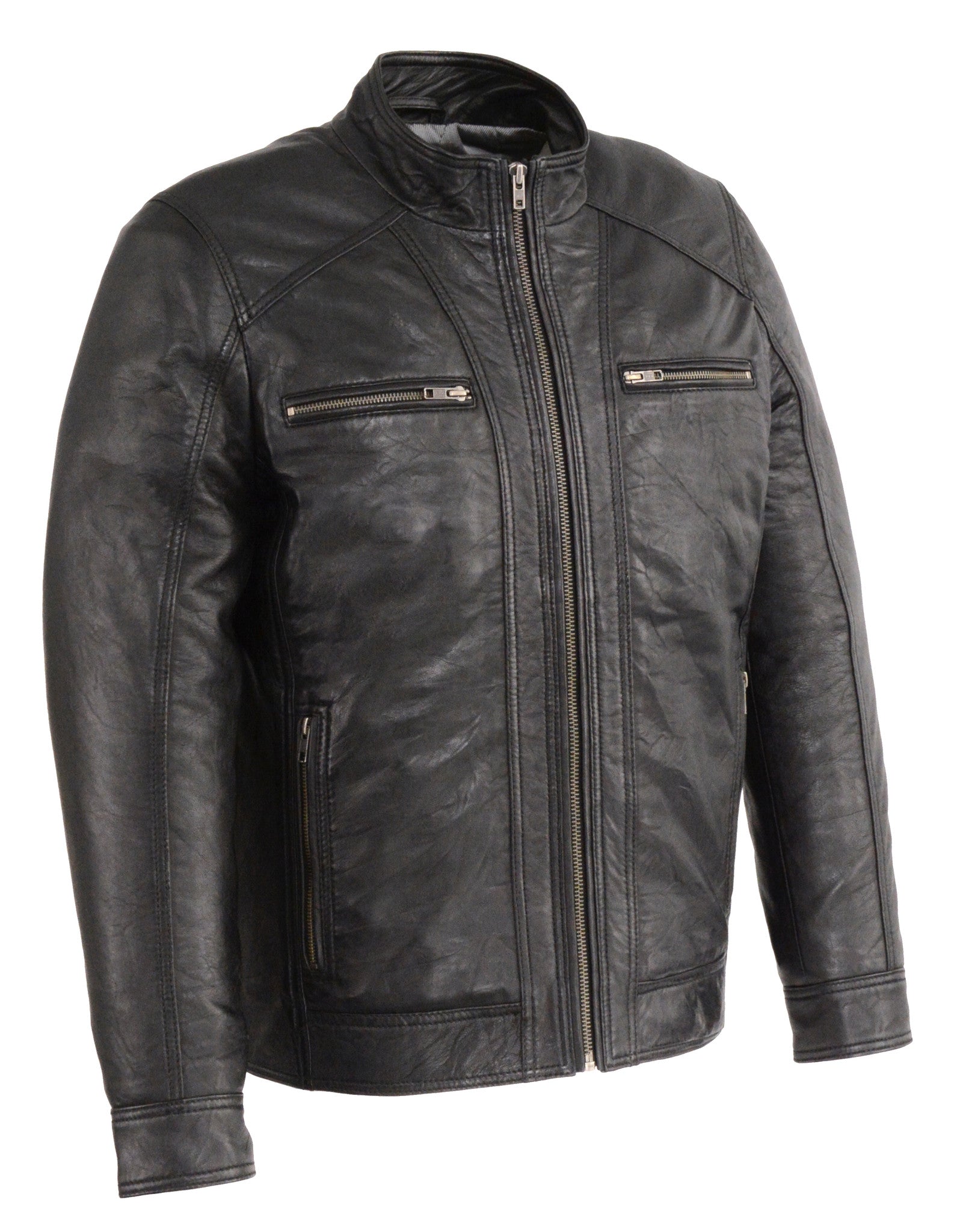 Men's Blk front zipper motto butter soft leather jacket – Leather Place