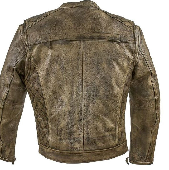 Men's motorcycle distressed brn leather jacket with 2 Gun pockets insi ...