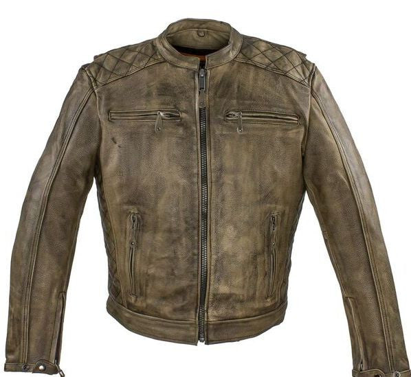 Men's motorcycle distressed brn leather jacket with 2 Gun pockets insi ...