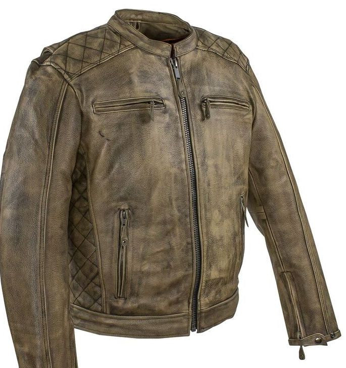 Men's motorcycle distressed brn leather jacket with 2 Gun pockets insi ...