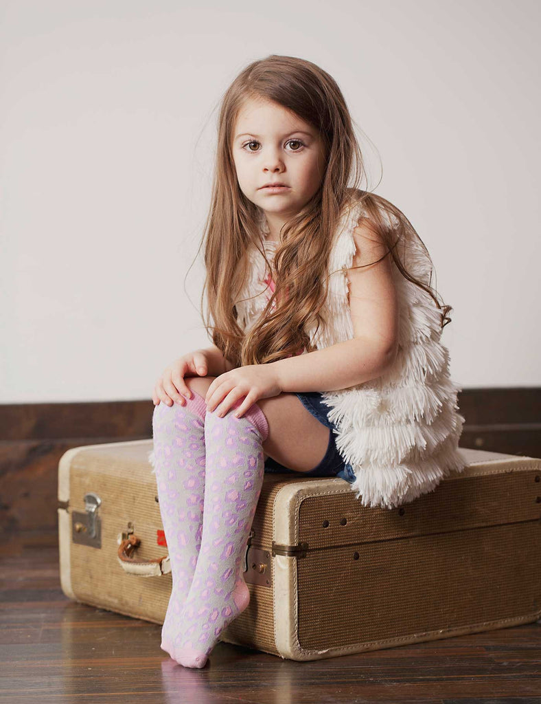 Girls Knee High Socks Leopard Gray Knee Highs Neoneaters 