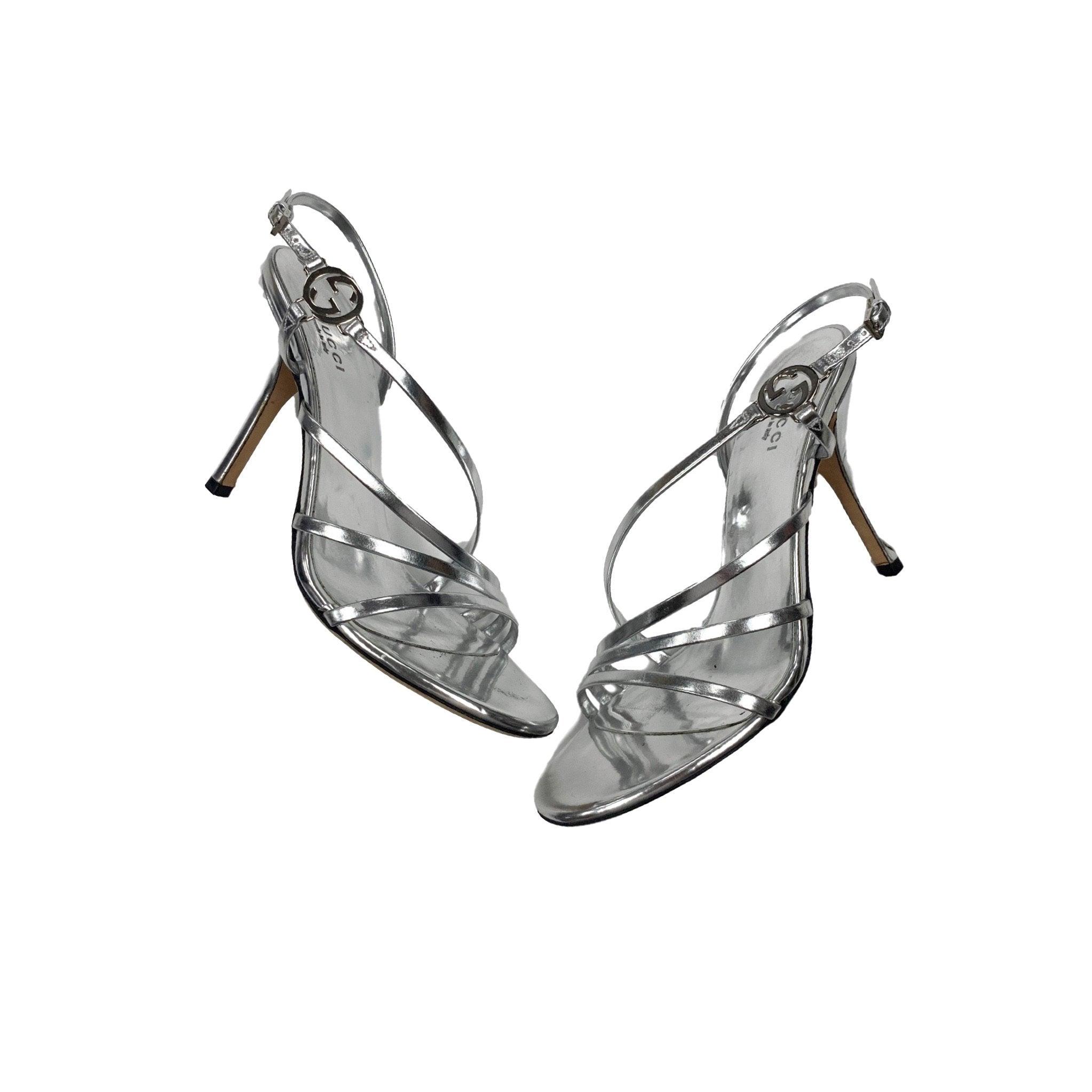 Treasures of NYC - Gucci Silver Logo Strap Heels