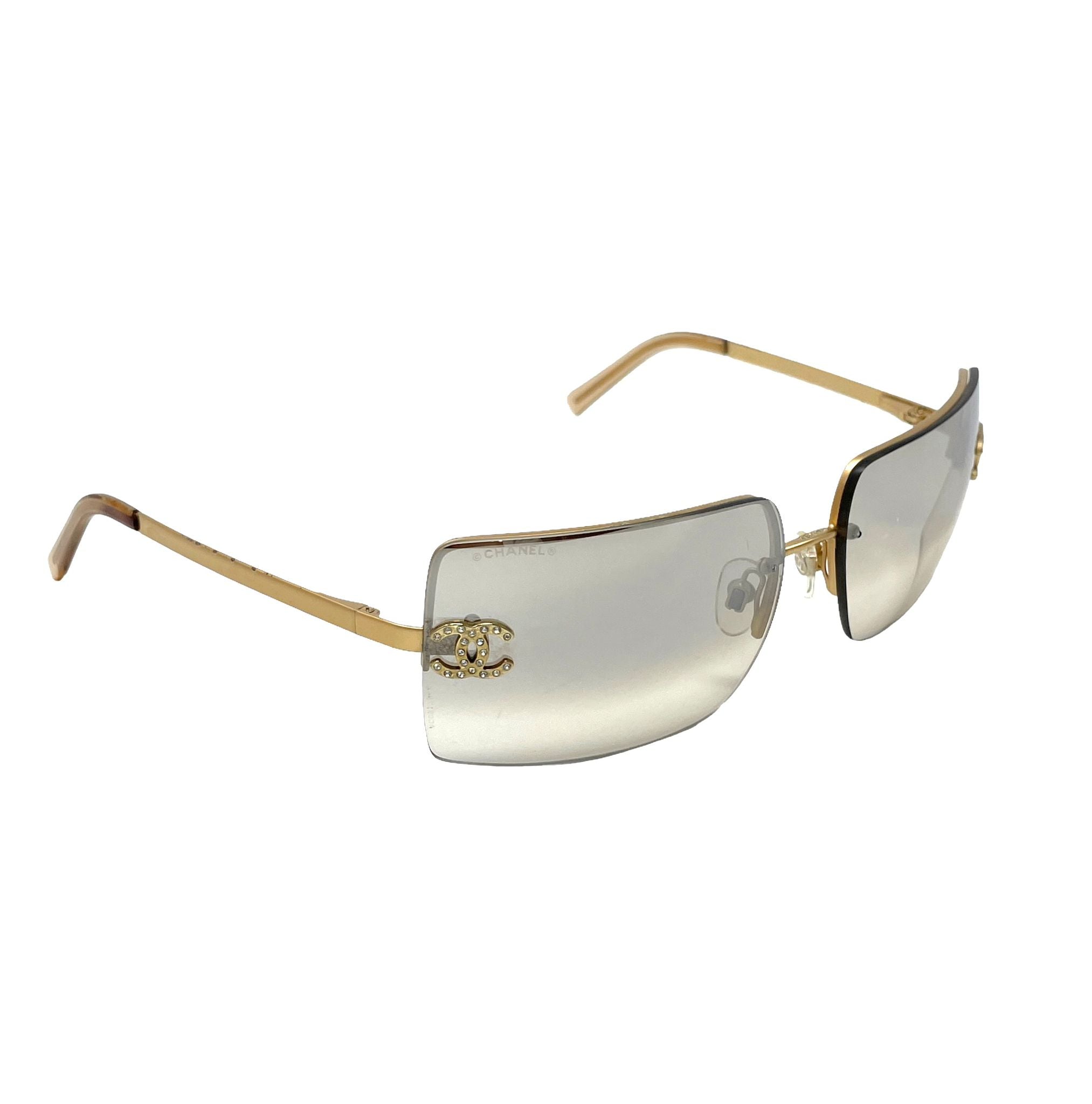 RESERVED Chanel Gold Rhinestone CC Rimless 4092 b Sunglasses Made in  Italy  Canon EBags Prime