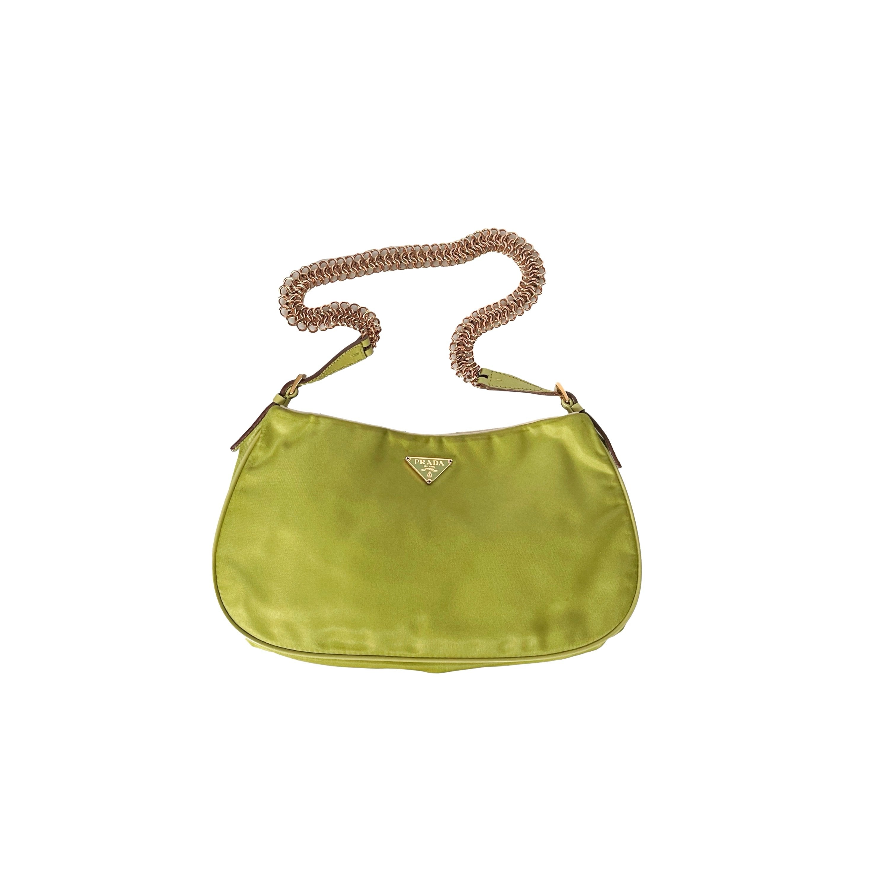 Treasures of NYC - Prada Lime Green Nylon Chain Shoulder Bag