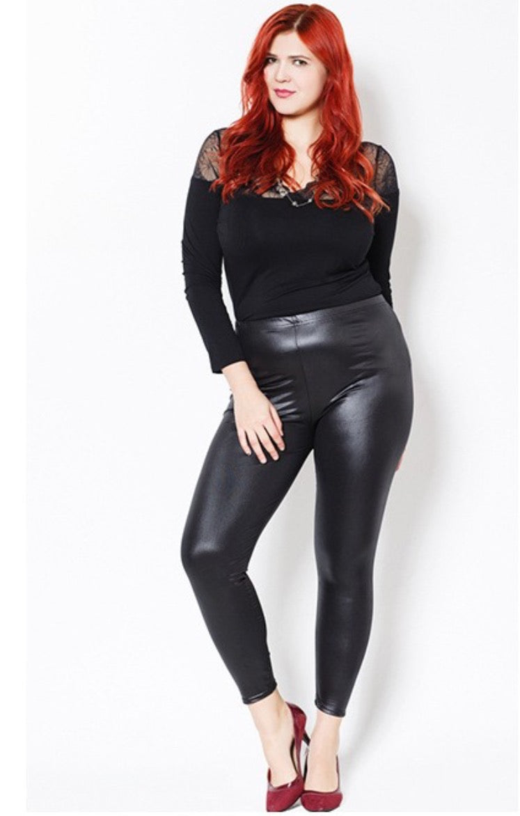 Faux Legging Leggings Trousers Waist Pants Women Look Leather Wet Metallic No  Boundaries Yoga Pants Plus Size at  Women's Clothing store