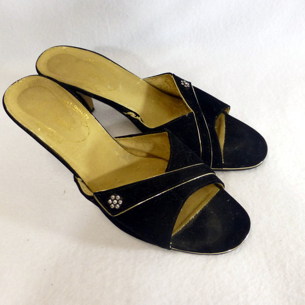 Black Velvet Mules with Diamonte Detail. Size 8 – Bettina Darling