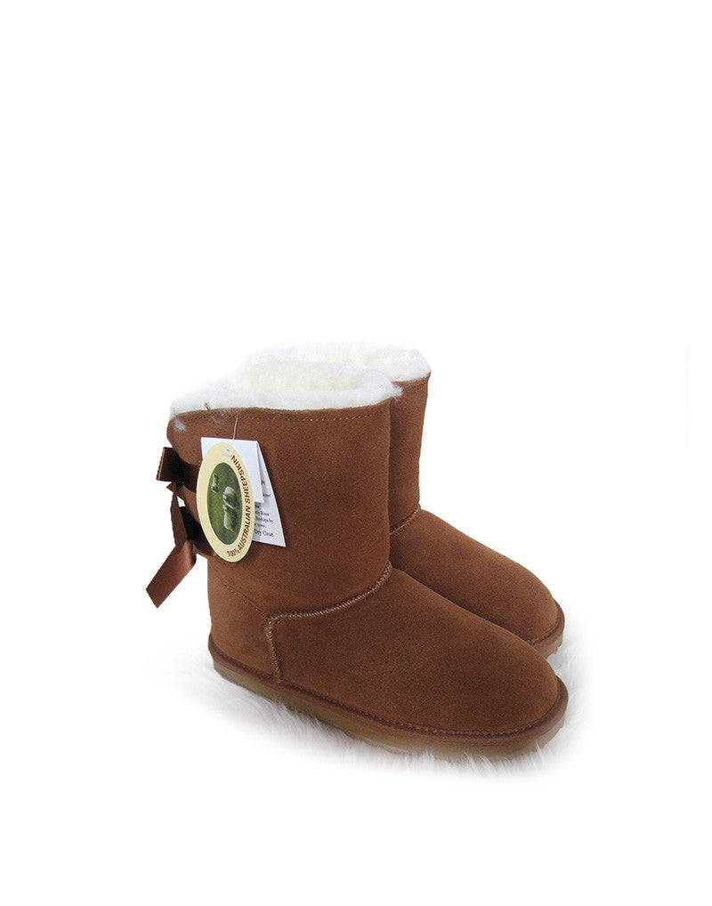 short brown uggs with bows