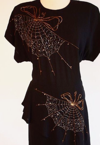 Vintage Spider Web dress with embellished hand fans