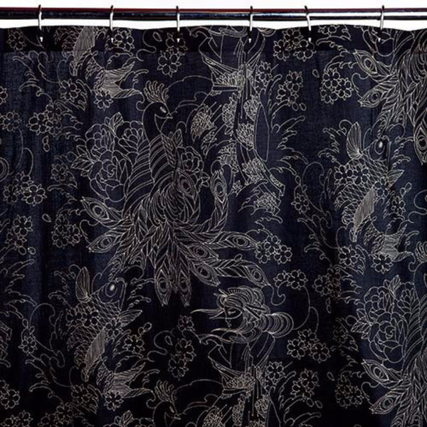 black fabric shower curtain