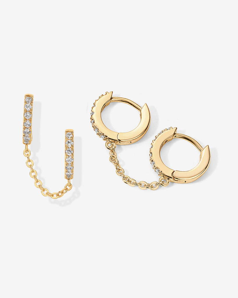 ANENJERY Double Hoops Chain Earring Dainty Star Love Heart Stacking Huggie  Earrings for Women Jewelry Accessory