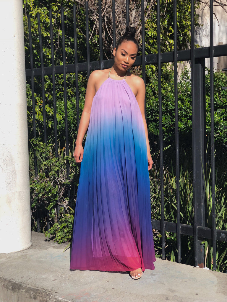 pink and blue ombre maxi dress