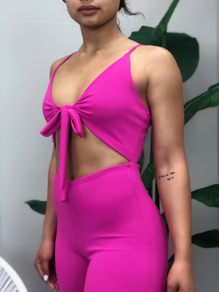 neon pink jumpsuit