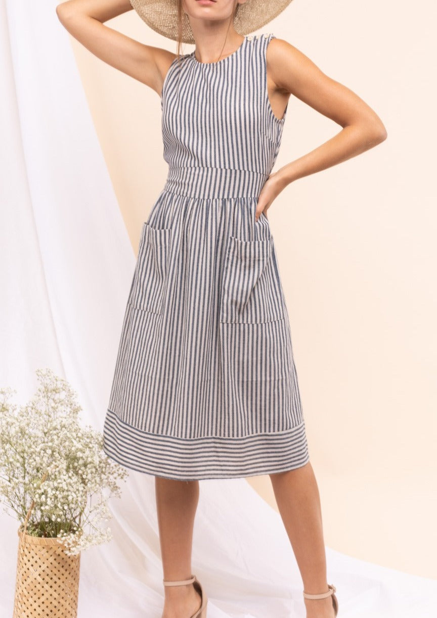 striped midi dress with buttons