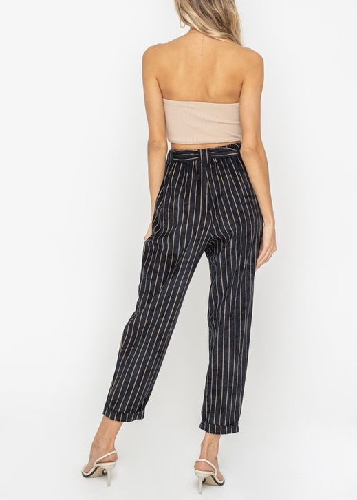 striped belted pants