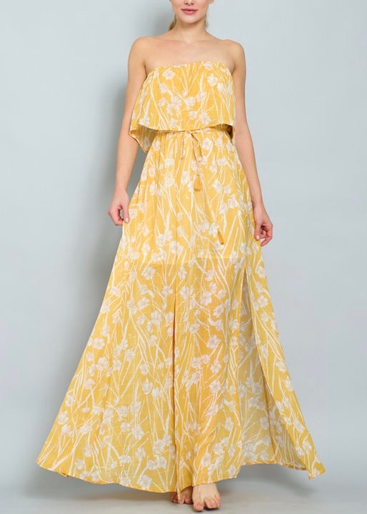 yellow and white maxi dress