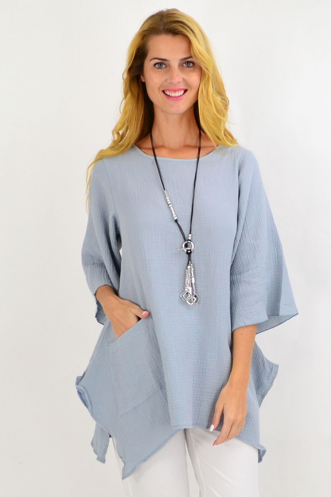 Light Grey Cotton Pocket Tunic Top | I Love Tunics