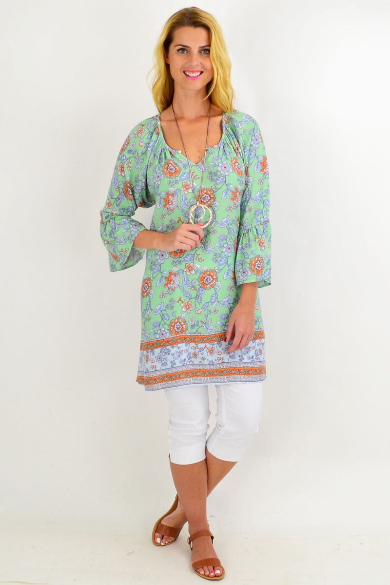 Light Green Floral Light & Pretty Tunic Top | I Love Tunics