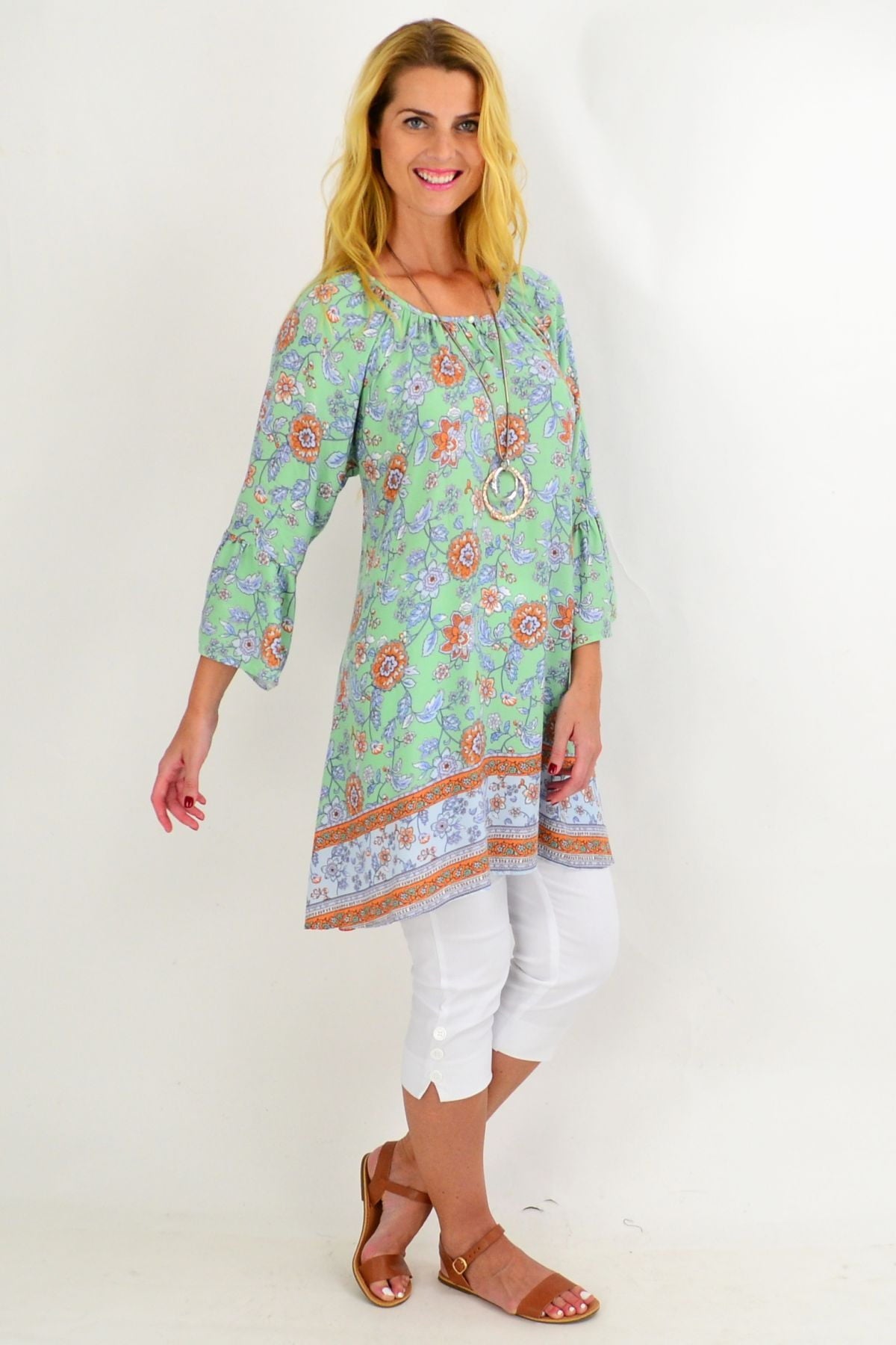 Light Green Floral Light & Pretty Tunic Top | I Love Tunics