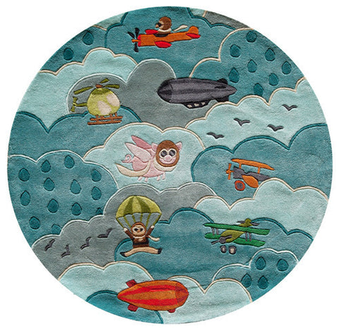 Momeni LMOJULMJ10SKY80A0 Chinese Hand Tufted Lil Mo Whimsy Collection Sky Finish Rugs