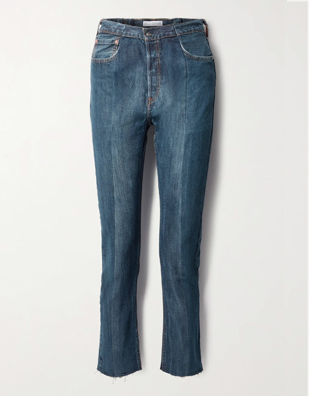 E.L.V. Denim - 'The Twin' Frayed Two-tone High-rise Straight-leg Jeans
