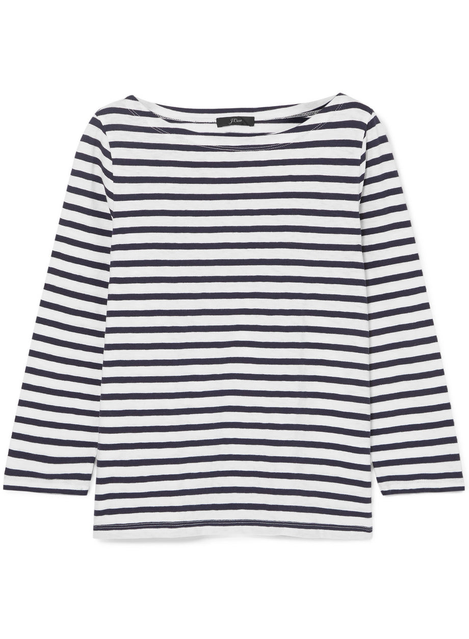 JCrew - Striped blue navy white cotton long sleeve t-shirt top