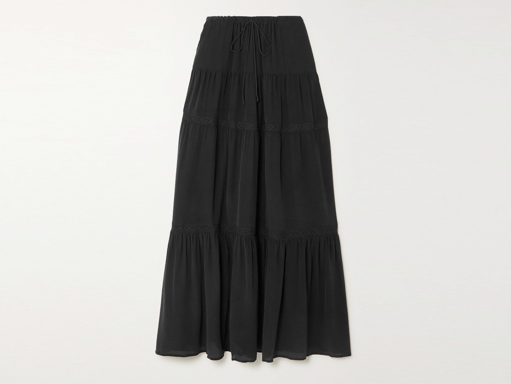 JOSLIN - Sustainable-Fashion - Adalyia crocheted lace trimmed silk crepe de chine maxi-skirt